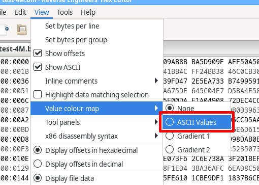 Value colour map menu