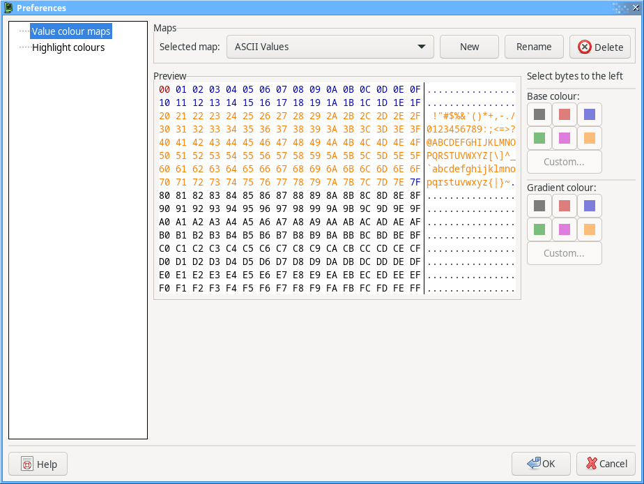 Value colour maps settings