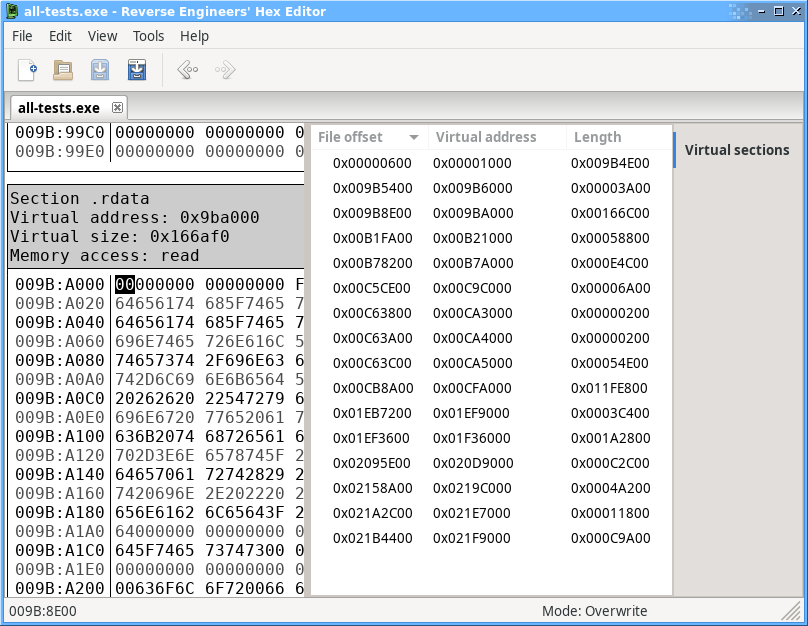 exe file with sections mapped